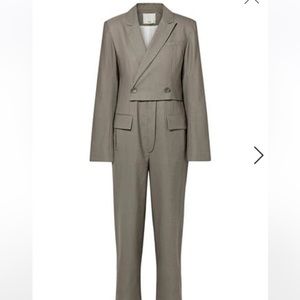 Tibi double-breasted wool jumpsuit in Taupe